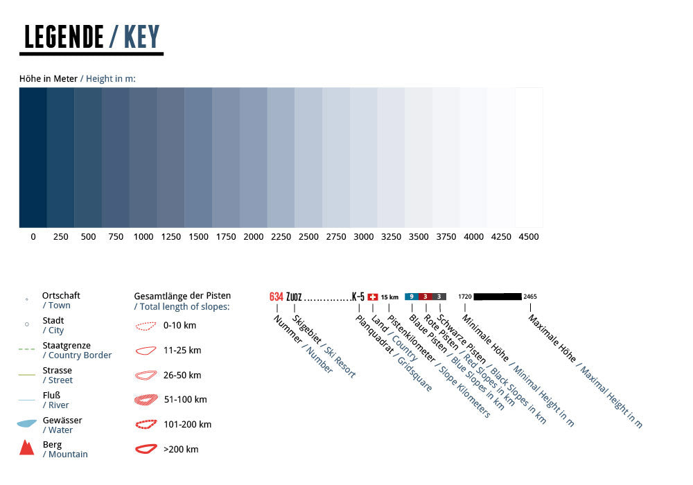 Skigebiete der Alpen Wandkarte