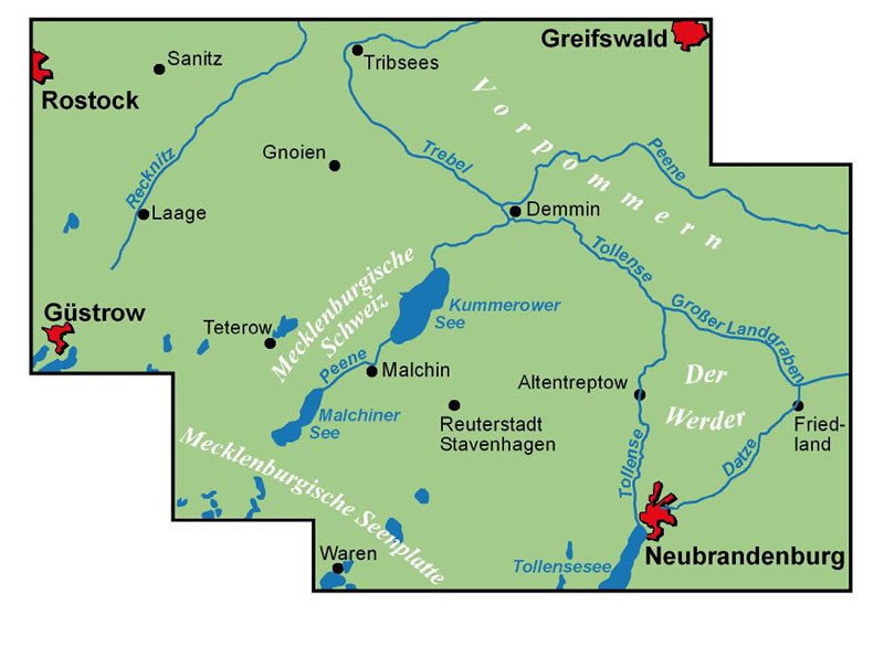 Mecklenburgische Schweiz / Vorpomm. Flusslandschaft - ADFC Regionalkarte