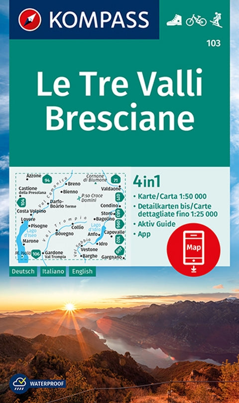 103 Le Tre Valli Bresciane 1:50.000 / 1:25.000 Kompass Wanderkarte