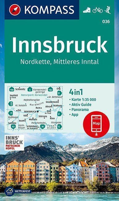 036 Innsbruck, Nordkette, Mittleres Inntal 1:35.000 - Kompass Wanderkarte