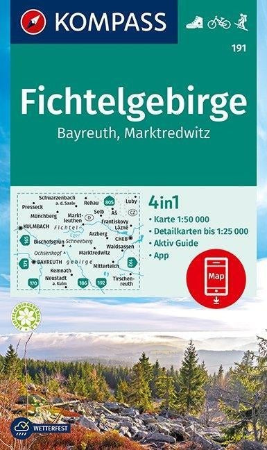 191 Fichtelgebirge, Bayreuth, Marktredwitz - Kompass Wanderkarte