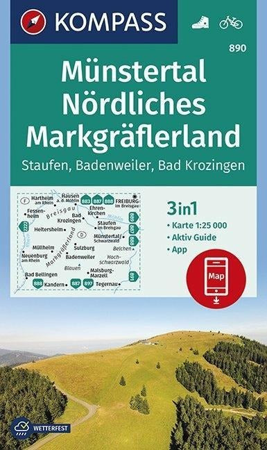 890 Münstertal, Nördliches Markgräflerland, Staufen, Badenweiler, Bad Krozingen - Kompass Wanderkarte