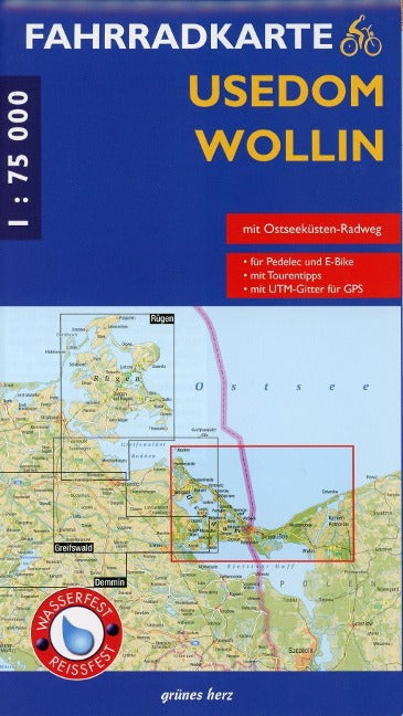 Fahrradkarte Usedom - Wollin - 1:75.000