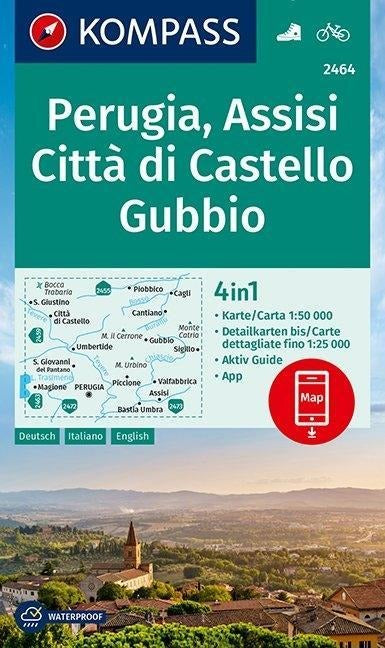 2464 Perugia-Assisi-Città di Castello-Gubbio - Kompass Wanderkarte