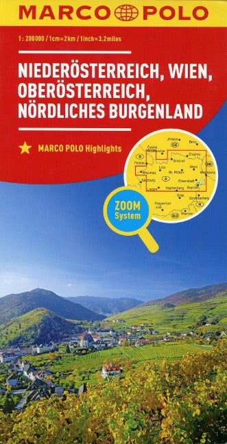 Niederösterreich, Wien, Oberösterreich, Nördliches Burgenland 1:200.000 - Marco Polo Straßenkarte