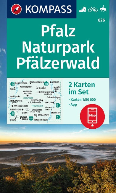826 Pfalz, Naturpark Pfälzerwald 1 : 50.000 - Kompass Wanderkarte