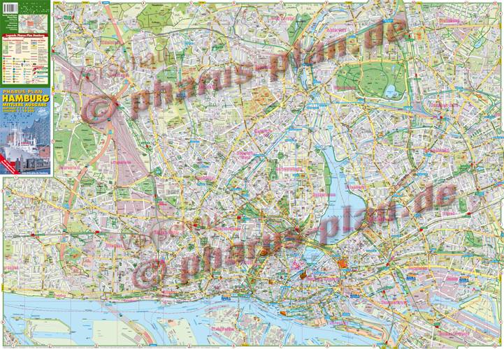 Hamburg Mittlere Ausgabe Stadtplan 1:13.500 Pharus