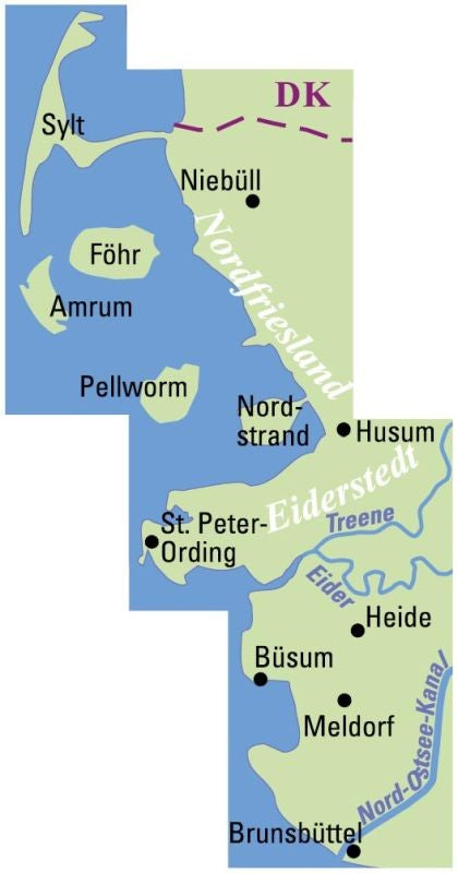 Schleswig-Holsteinische Nordseeküste mit Inseln - ADFC Regionalkarte