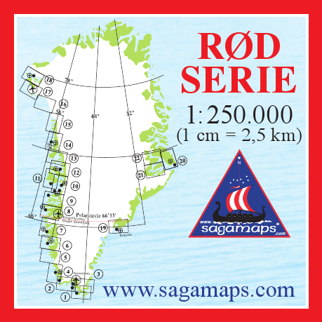 Grönland 1:250.000 Sagamaps Rote Serie 20 Karten in Sammelbox