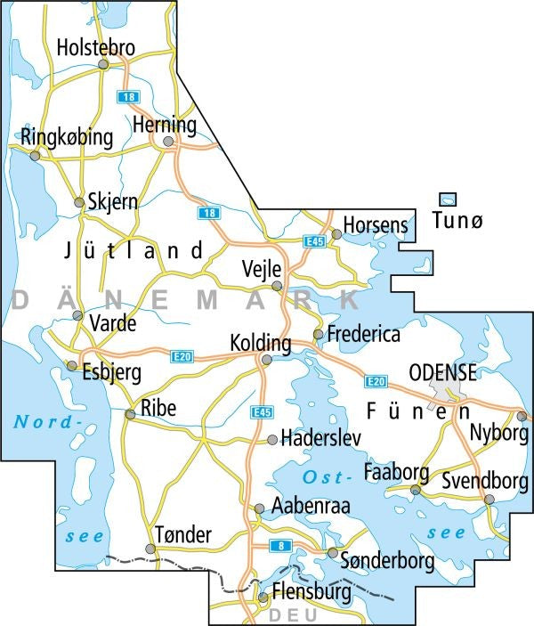 Jütland Süd / Fünen - ADFC-Radtourenkarte 1:150.000 - Dänemark 2