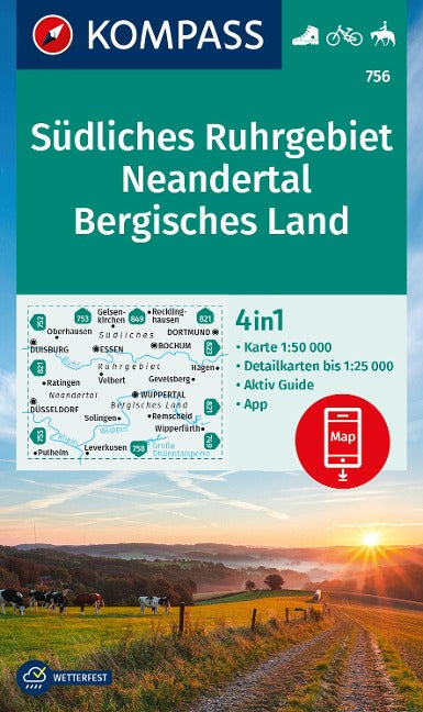 756 Südliches Ruhrgebiet, Neandertal, Bergisches Land 1:50.000 - Kompass Wanderkarte