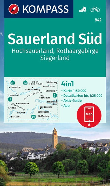 842 Sauerland 2, Hochsauerland, Rothaargebirge, Siegerland 1:50.000 - Kompass Wanderkarte