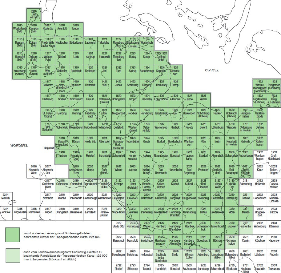 Schleswig-Holstein 1:25.000 Topographische Karten Blattnummern 1818 - 2529
