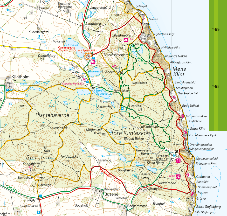 Mön 1:25.000 Wanderkarte Dänemark Calazo