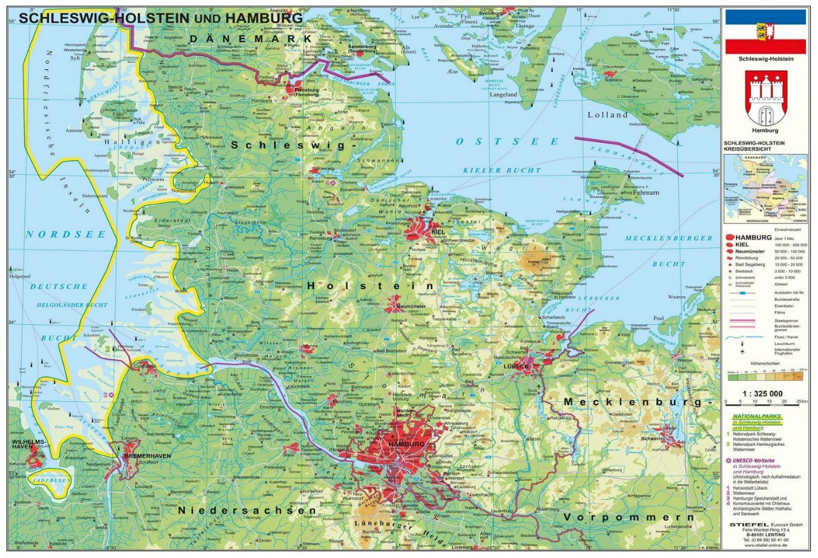 D323 Schleswig-Holstein physisch Wandkarte - 98x68 cm Stiefel Verlag