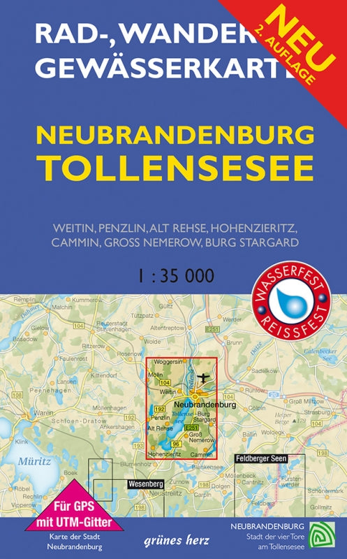 Rad-, Wander- und Gewässerkarte Neubrandenburg, Tollensesee - 1.35.000