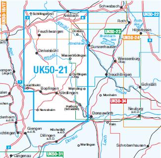 UK50-21 Ries - Nördlingen - Dinkelsbühl - Wanderkarte 1:50.000 Bayern