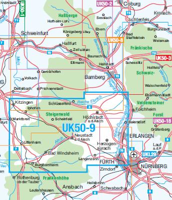 UK50-9 Naturpark Steigerwald, südl. Teil - Wanderkarte 1:50.000 Bayern