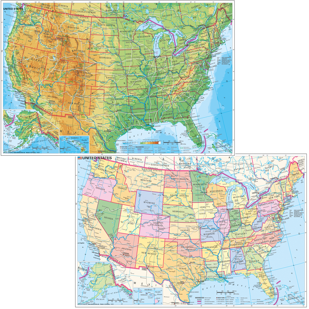 USA politisch/physisch Schreibtischunterlage A2 - Stiefel Verlag