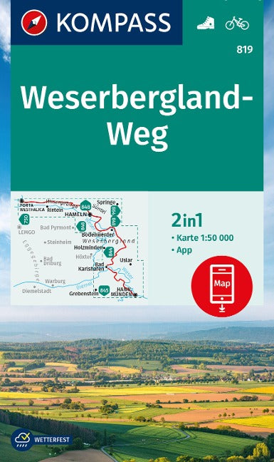 819 Weserbergland-Weg 1:50.000 - Kompass Wanderkarte