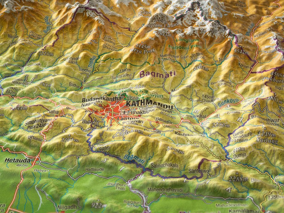Nepal Reliefkarte gross