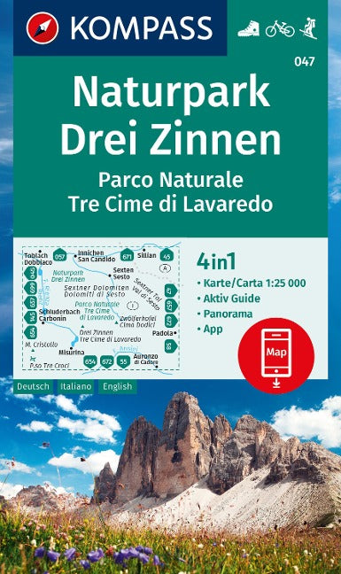 047 Naturpark Drei Zinnen 1:25 000 / Parco Naturale Tre Cime di Lavaredo - Kompass Wanderkarte