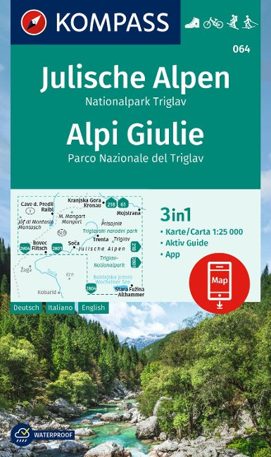 064 Julische Alpen, Nationalpark Triglav 1:25.000 - Kompass Wanderkarte