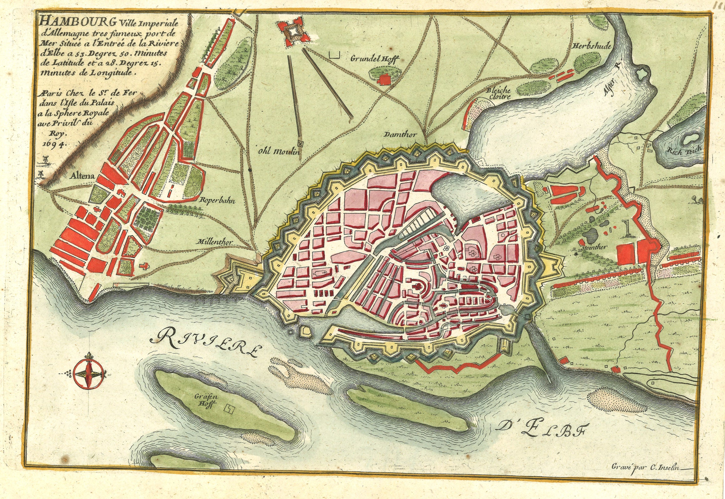 Hamburg im Jahr 1694 von Nicolas de Fer