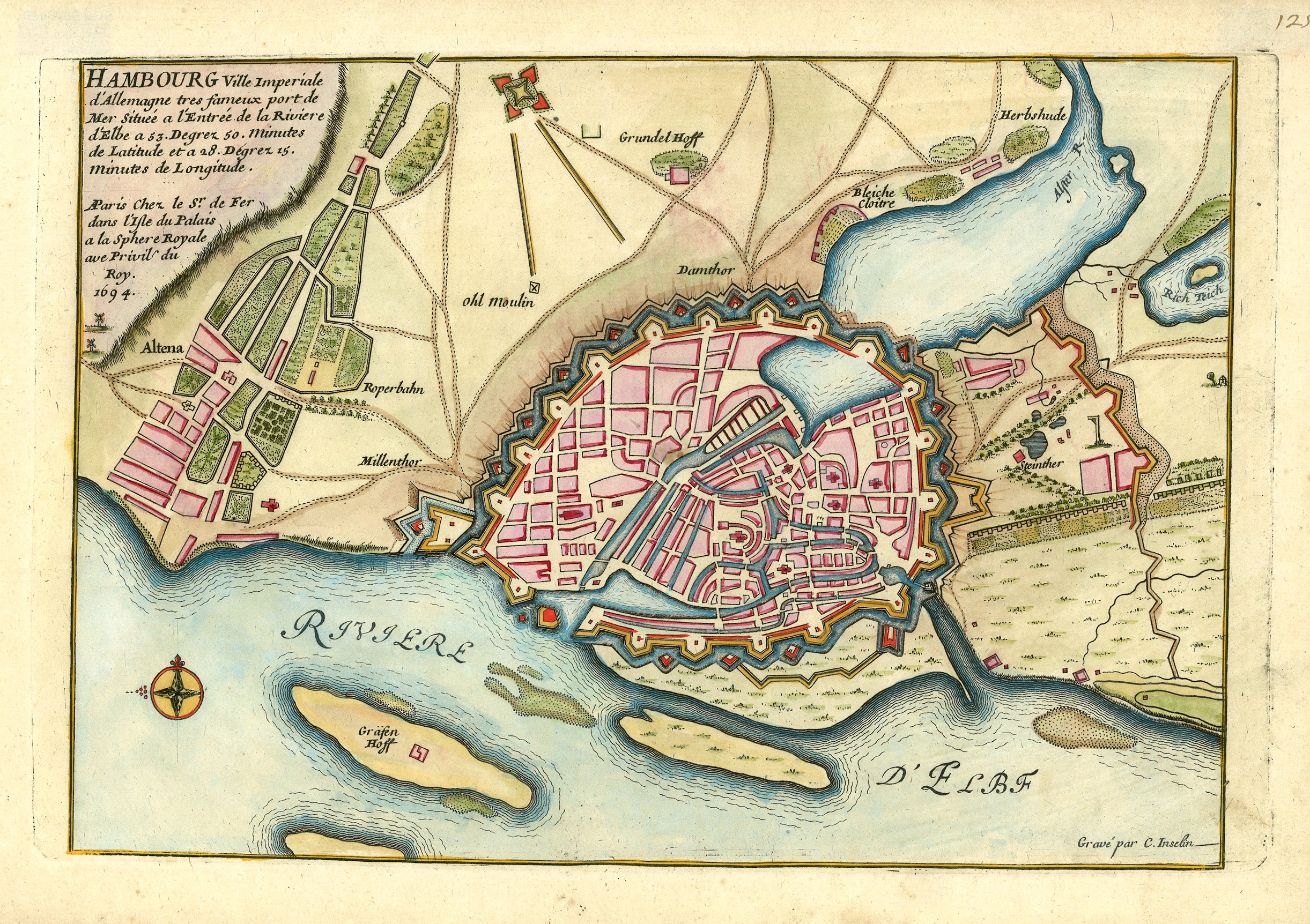 Hamburg im Jahr 1694 von Nicolas de Fer