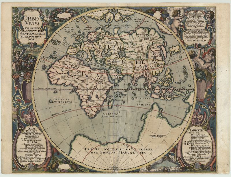 Farbenprächtige Karte der Alten Welt aus dem Jahr 1651 von Caspar Danckwerth (Kopie)