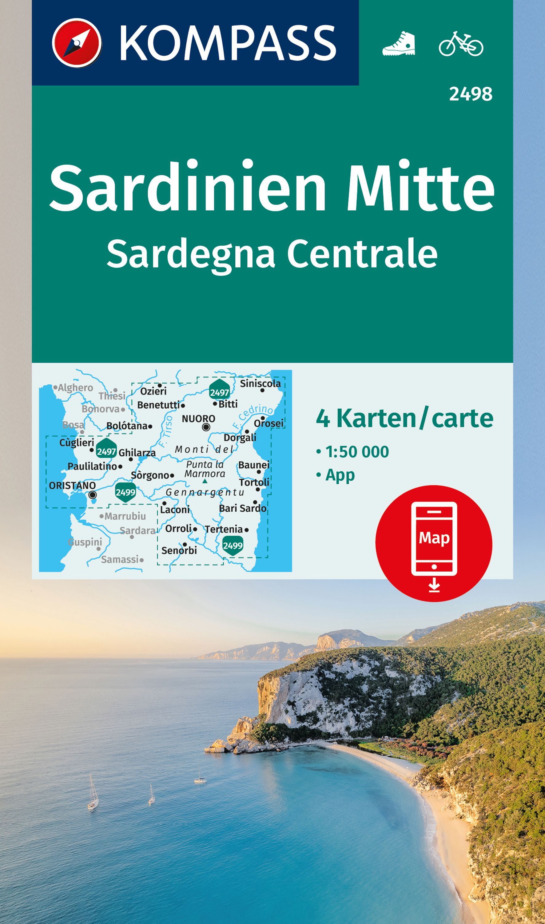 2498 Sardinien Mitte - Kompass Wanderkaten-Set 1:50.000