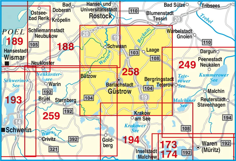 258 Güstrow, Schwaan, Bützow und Umgebung 1:50.000