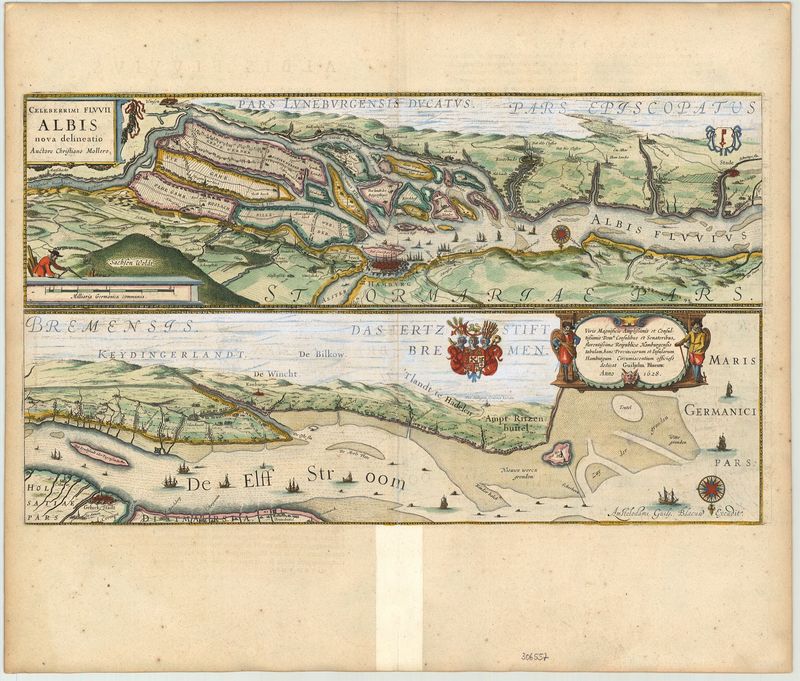 Hamburg und die Elbe im Jahr 1628 von Willem Blaeu