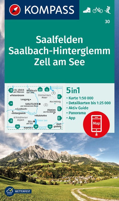 30  Saalfelden, Saalbach-Hinterglemm, Zell am See - 1:50 000 Kompass Wanderkarte