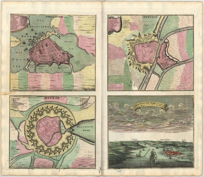 Stralsund, Stettin und Wismar im Jahr 1716 von Johann Baptist Homann