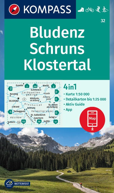 32 Bludenz, Schruns, Klostertal 1:50.000 - Kompass Wanderkarte