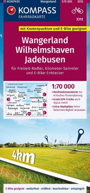 3312 Wangerland, Wilhelmshaven, Jadebusen 1:70.000 - KOMPASS Fahrradkarte