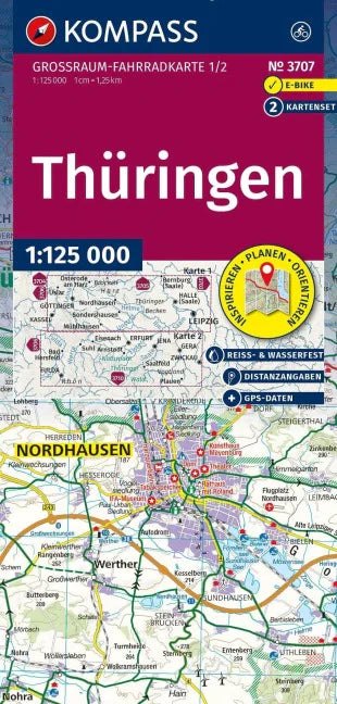 3707 Thüringen 1:125.000 - Kompass Radtourenkarte
