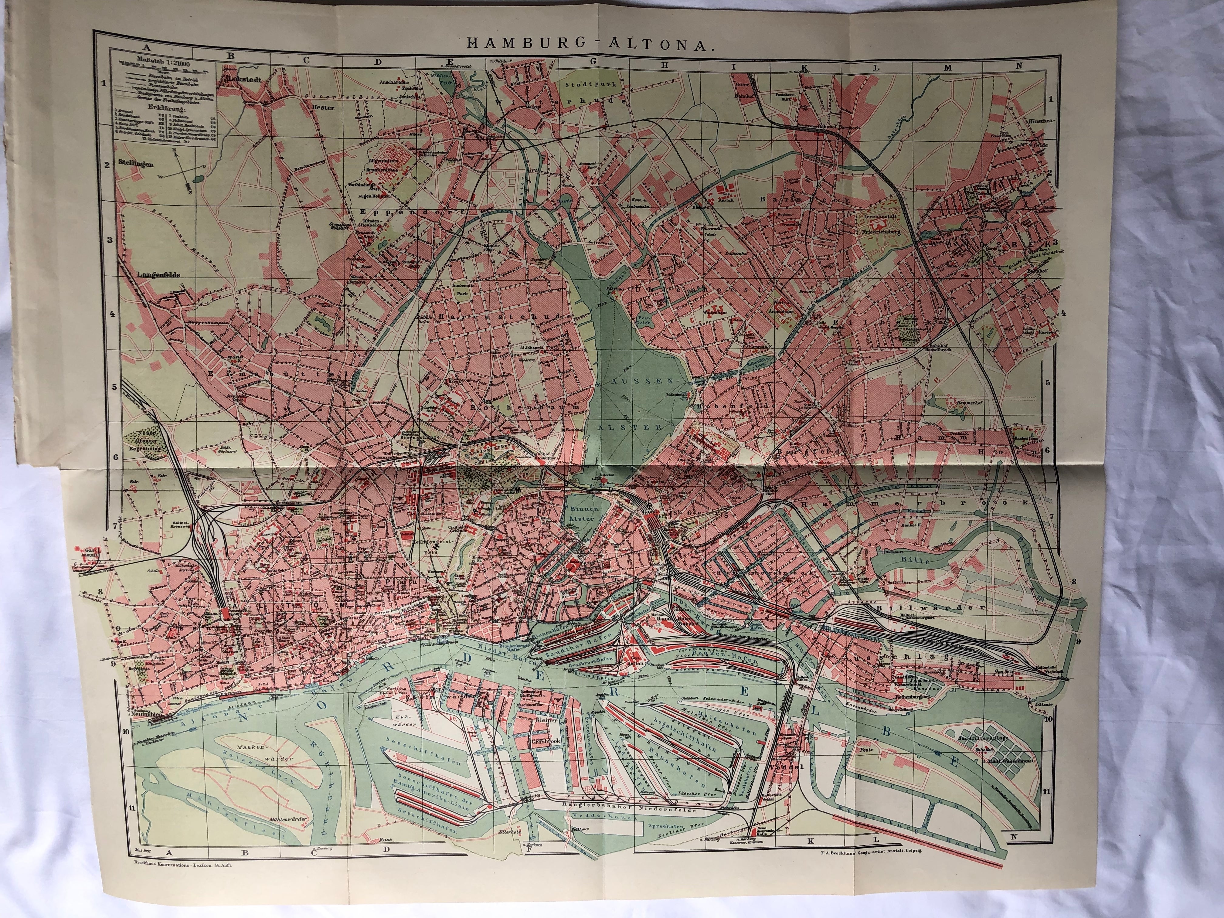 Hamburgs Hafen im Jahr 1902 von der F. A. Brockaus Geographisch-artistische Anstalt