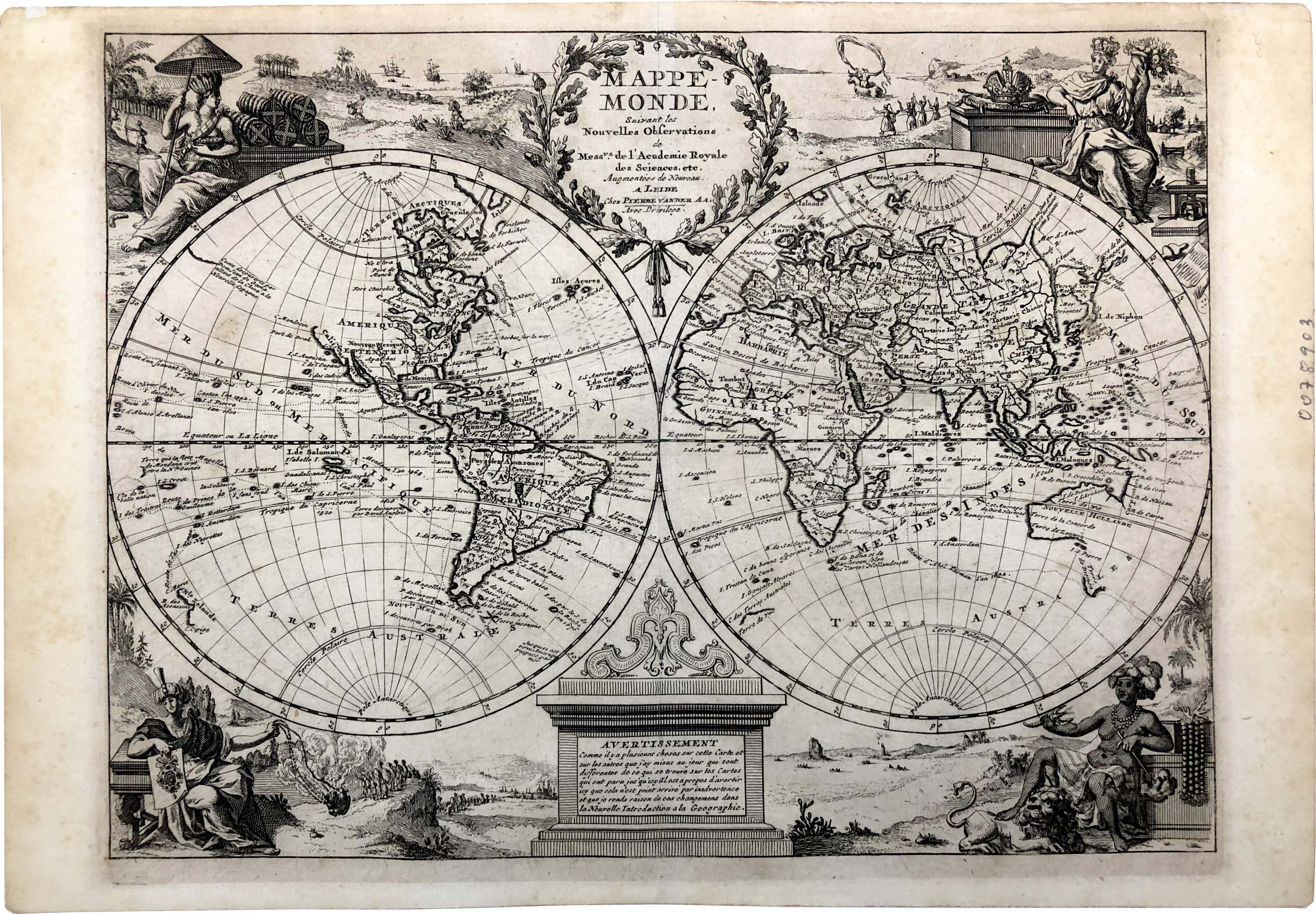 Seltene Weltkarte in der Zeit um 1710 von Peter van der Aa