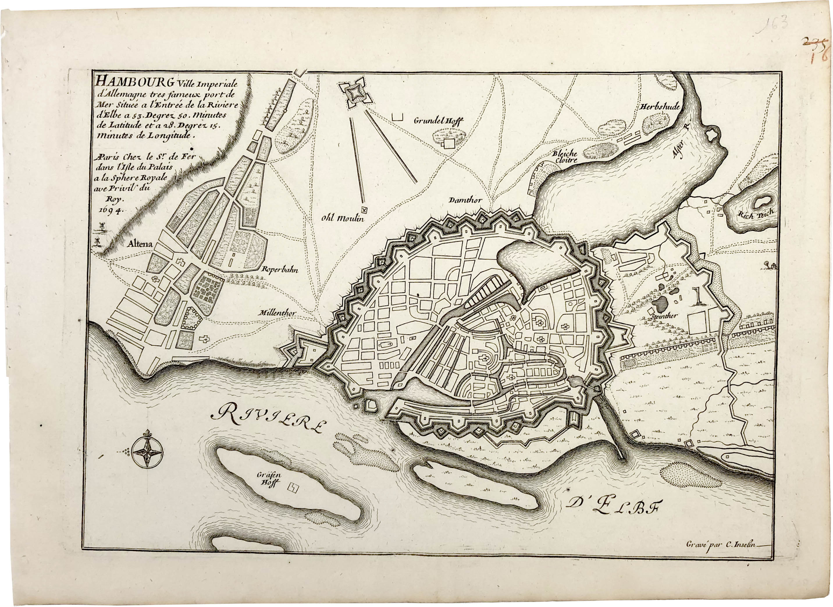 Hamburg im Jahr 1694 von Nicolas de Fer