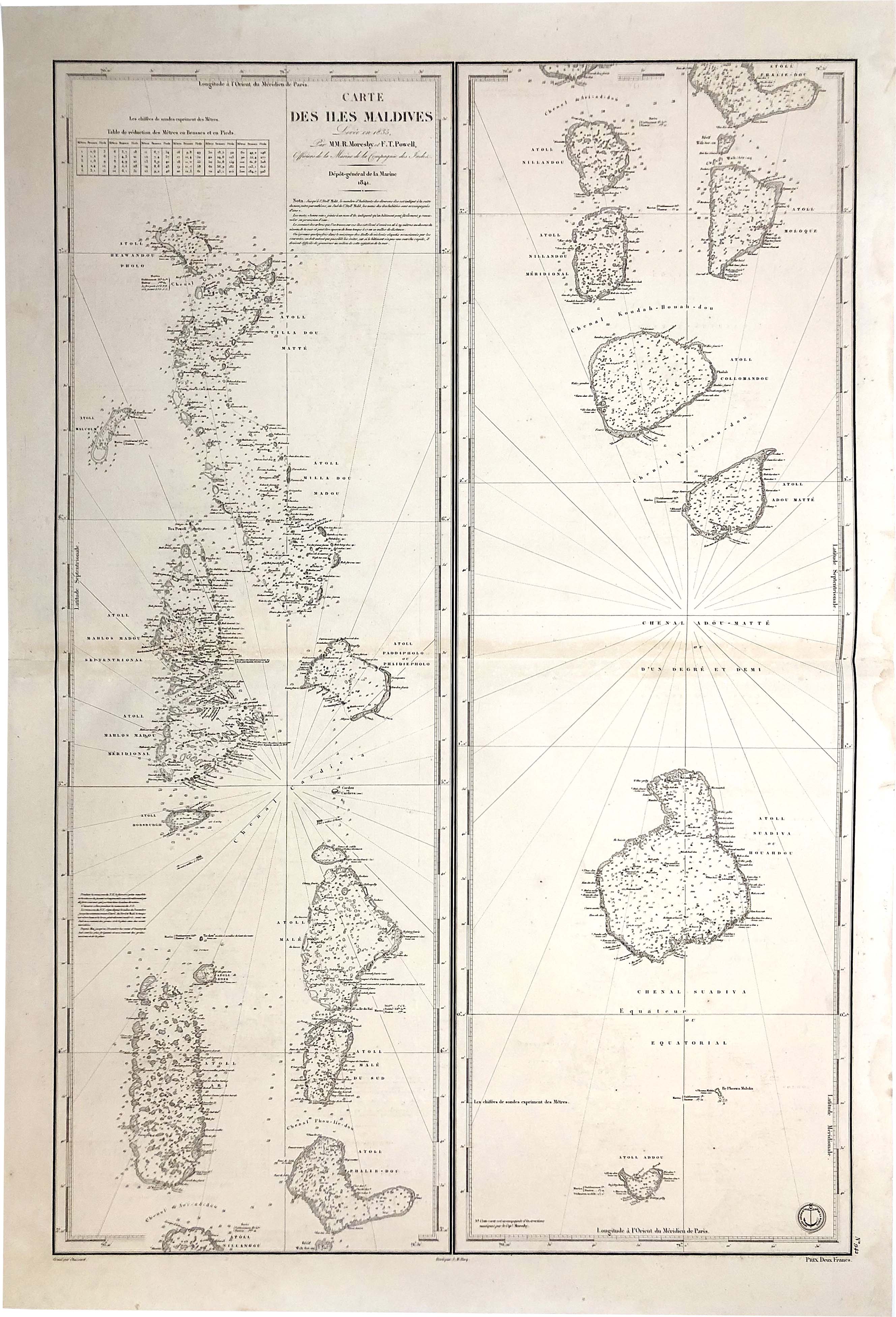 Seekarte des Indischen Ozeans im Jahr 1841 vom Dépôt-général de la Marine