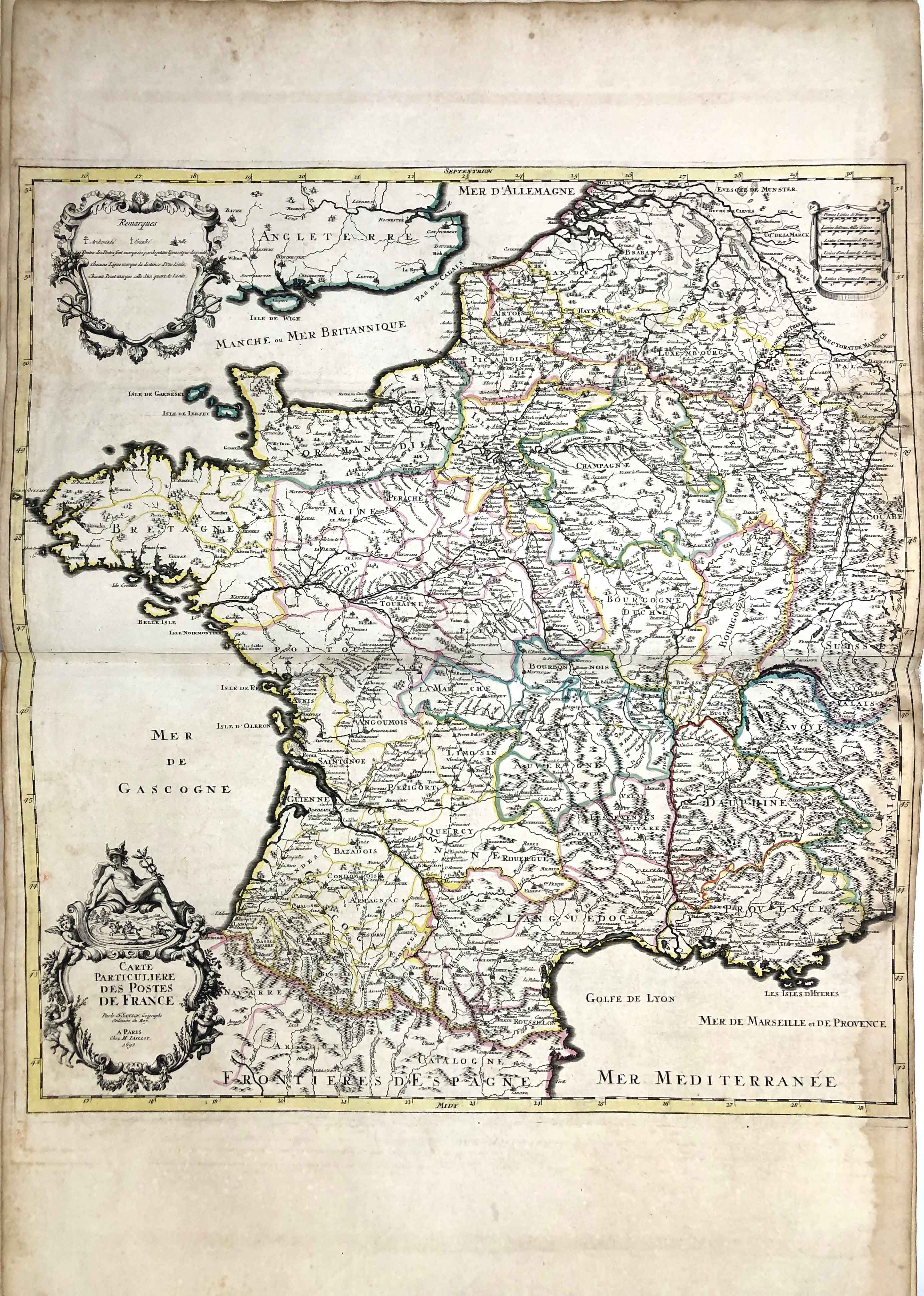 Postrouten in Westeuropa im Jahr 1693 von Alexis-Hubert Jaillot