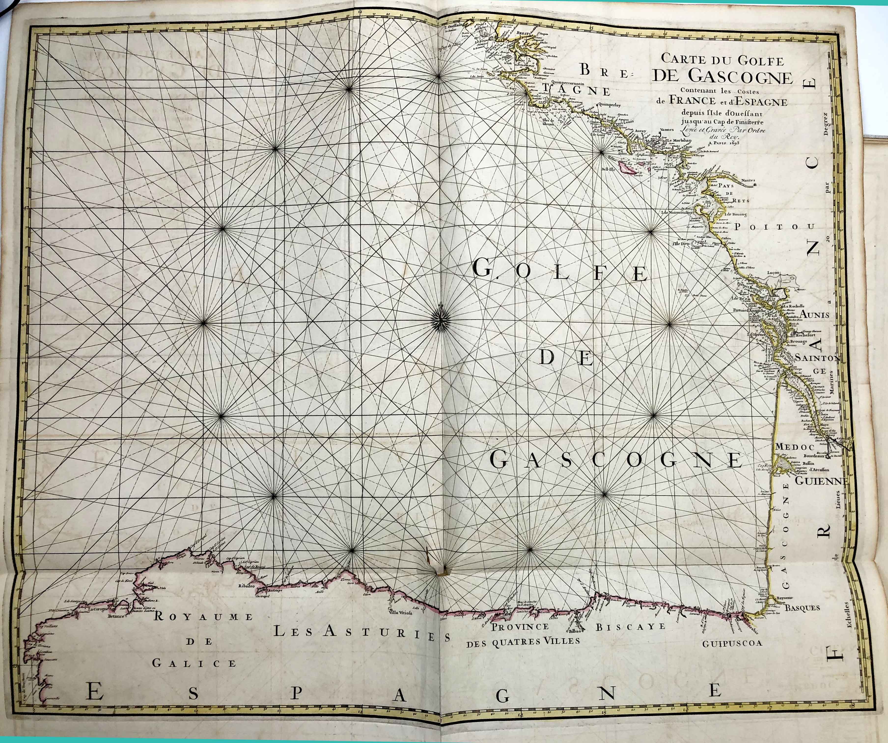 Seekarte der Atlantikküste Spaniens und Frankreichs im Jahr 1693 von Alexis-Hubert Jaillot & Pierre Mortier