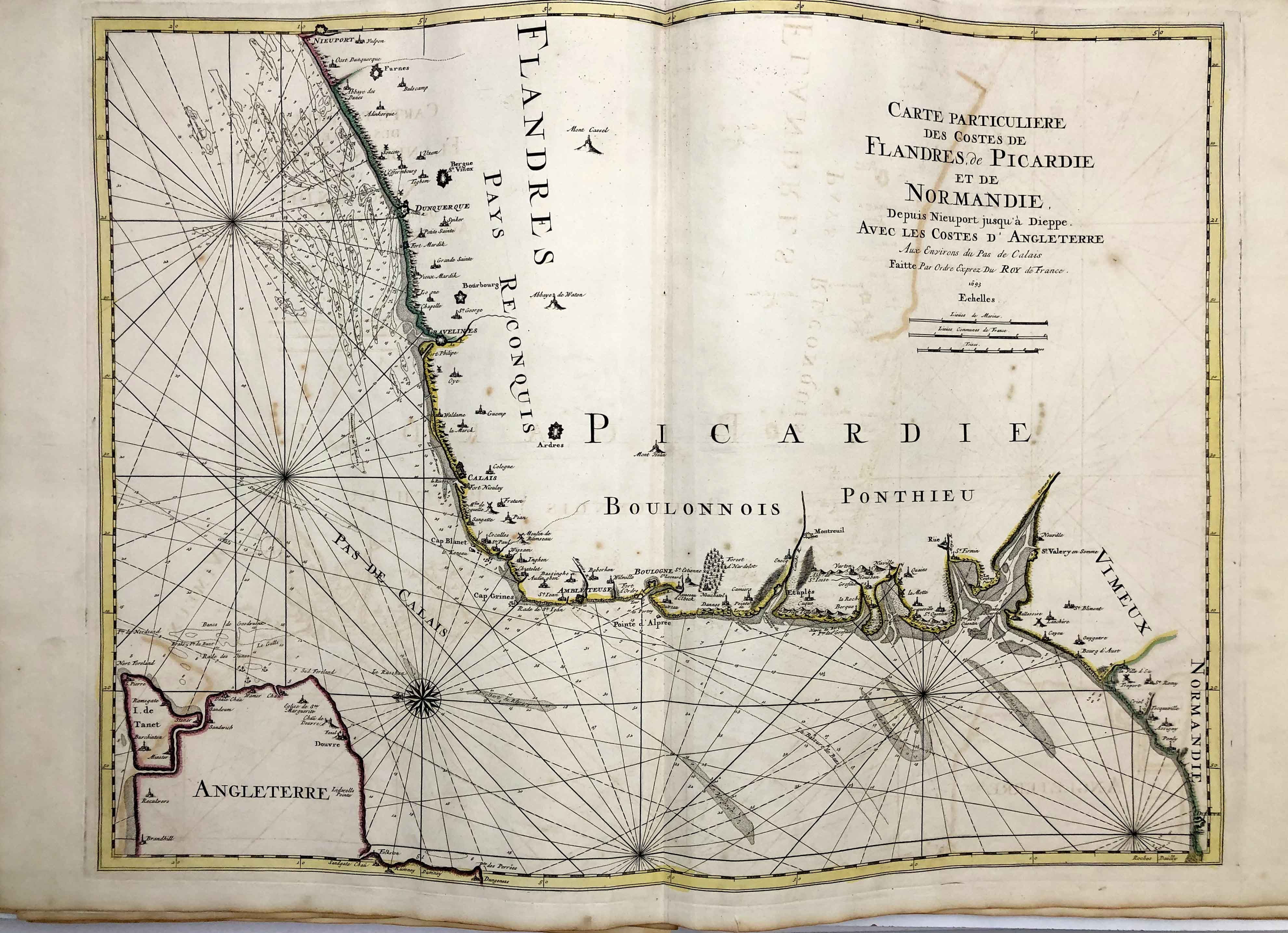 Seekarte der französischen Westküste im Jahr 1693 von Alexis-Hubert Jaillot & Pierre Mortier