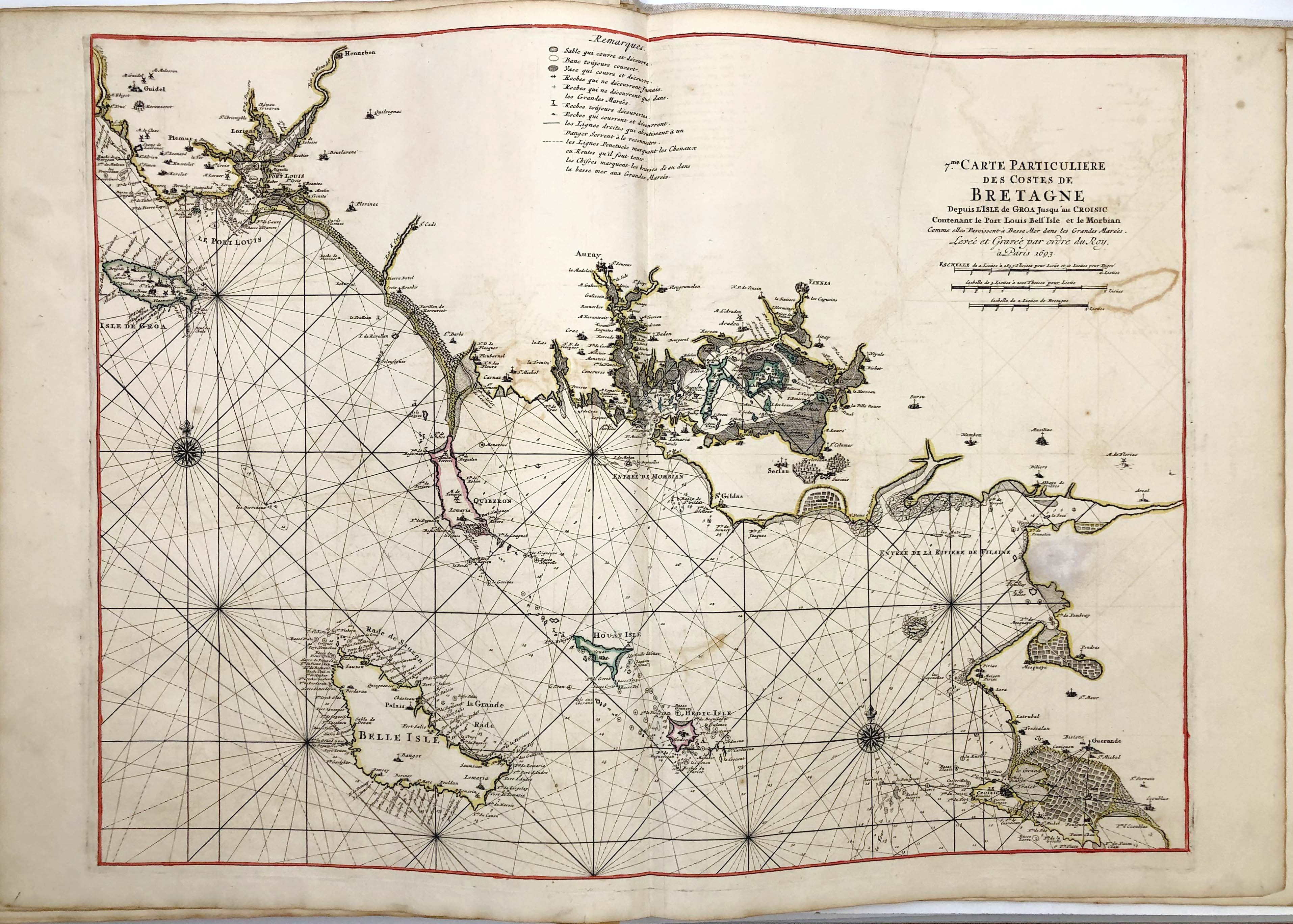 Seekarte der Atlantikküste Frankreichs im Jahr 1693 von Alexis-Hubert Jaillot & Pierre Mortier