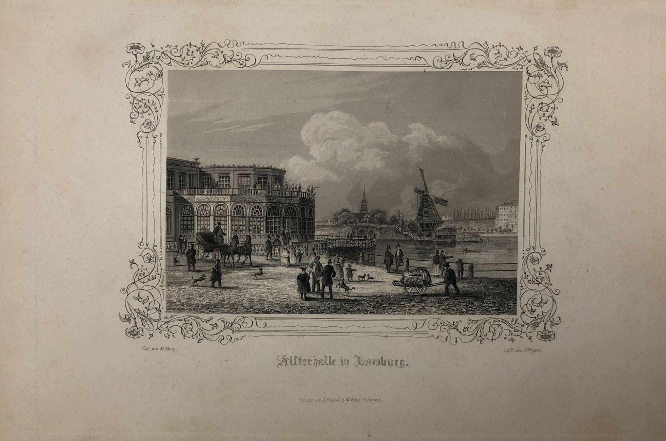 Ansicht von der Hamburger Alsterhalle im Jahr 1848 von Georg Michael Kurz