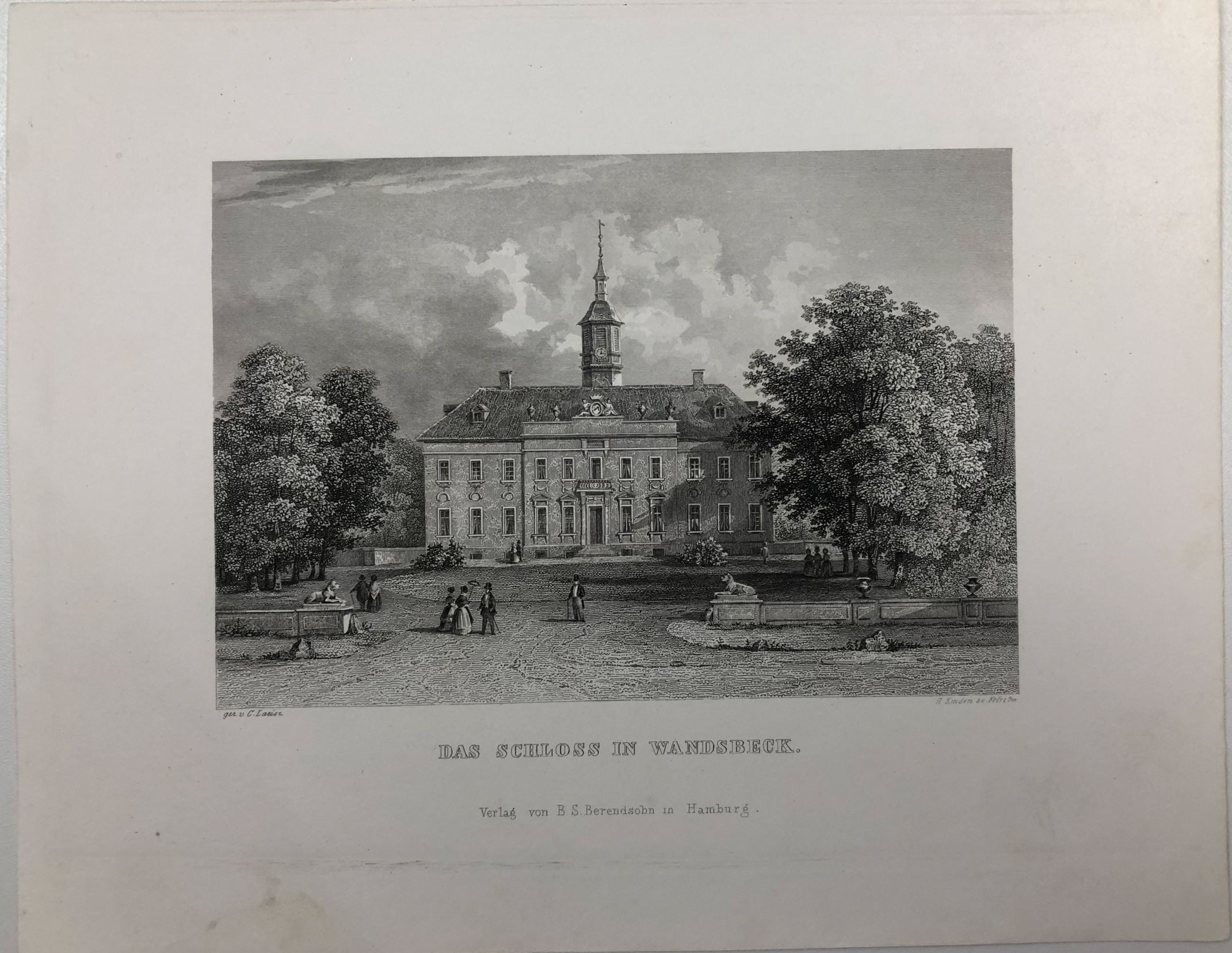 Ansicht vom Hamburger Schloss in Wandsbeck im Jahr 1848 von Carl Martin Laeisz