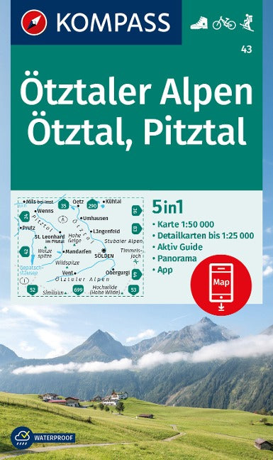 43 Ötztaler Alpen - 1:50.000 Kompass Wanderkarte