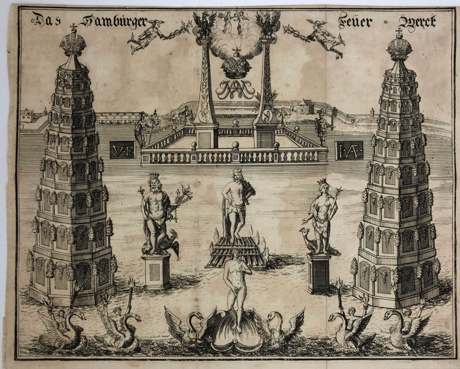 Ansicht von dem Hamburger Feuerwerk im Jahr 1699 von Eberhard Werner Happel